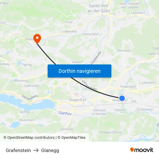 Grafenstein to Glanegg map