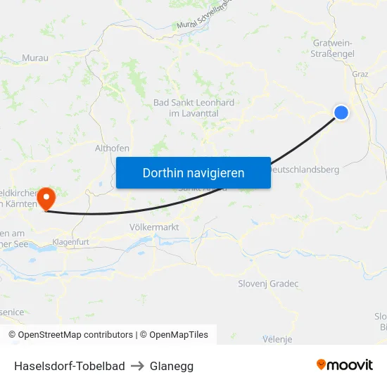Haselsdorf-Tobelbad to Glanegg map
