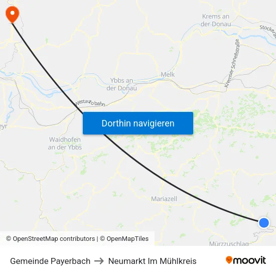 Gemeinde Payerbach to Neumarkt Im Mühlkreis map