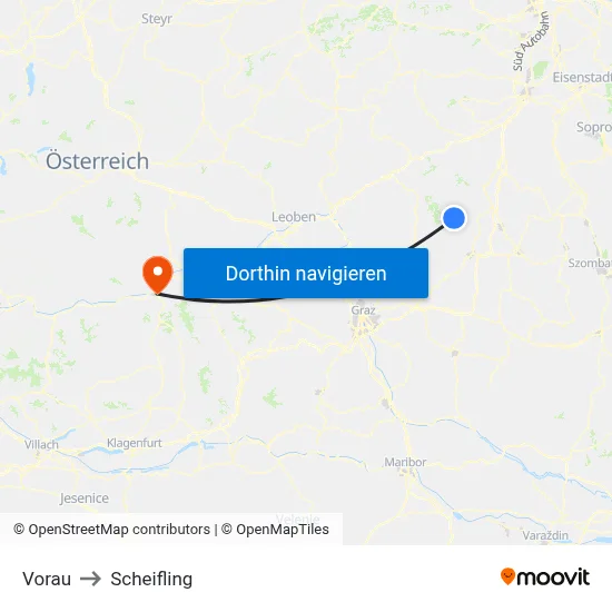 Vorau to Scheifling map