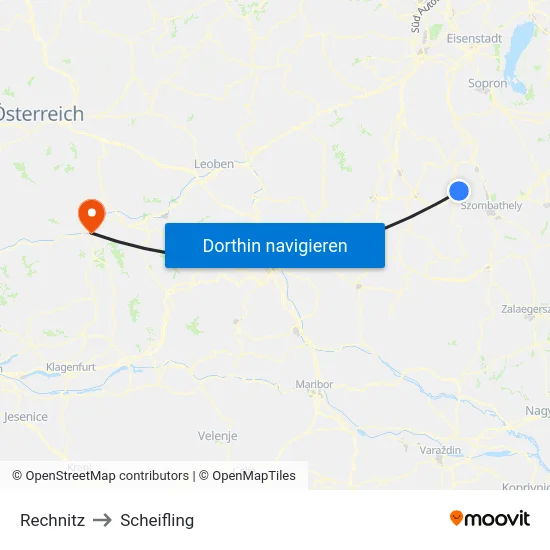 Rechnitz to Scheifling map