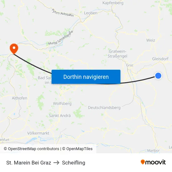 St. Marein Bei Graz to Scheifling map