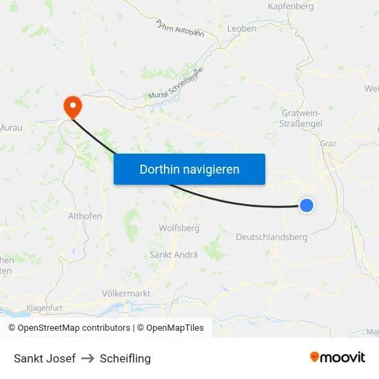 Sankt Josef to Scheifling map