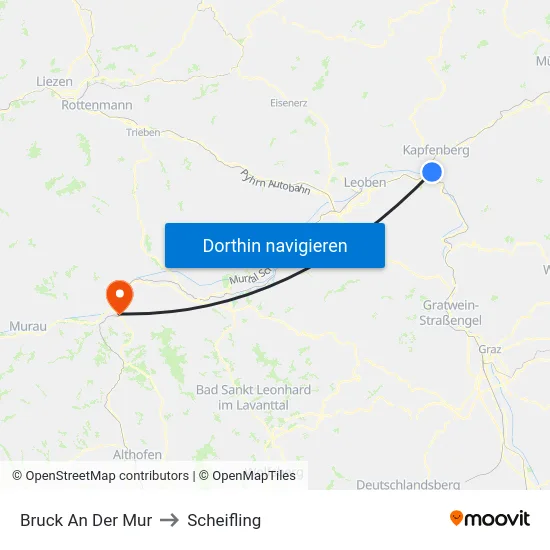 Bruck An Der Mur to Scheifling map