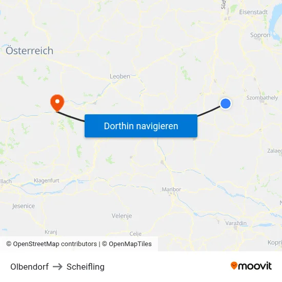 Olbendorf to Scheifling map