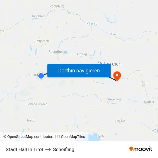 Stadt Hall In Tirol to Scheifling map