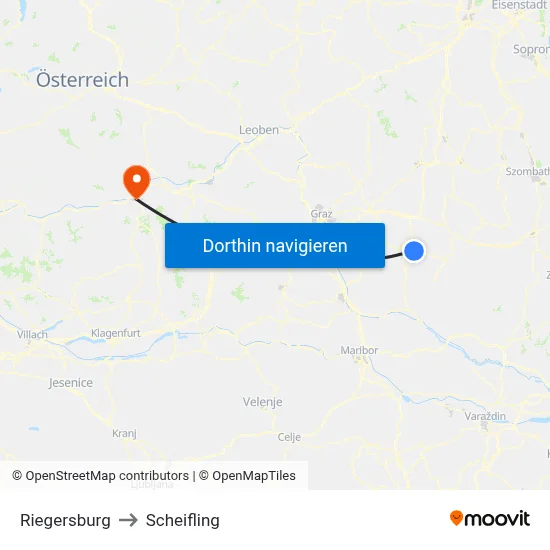 Riegersburg to Scheifling map