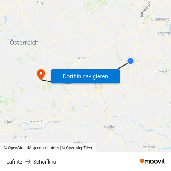 Lafnitz to Scheifling map