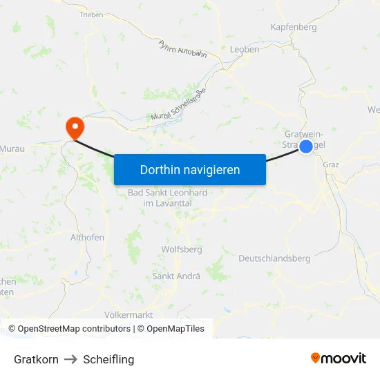 Gratkorn to Scheifling map