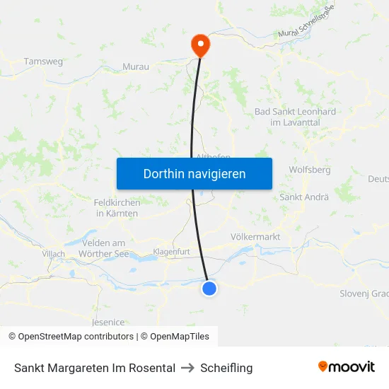 Sankt Margareten Im Rosental to Scheifling map