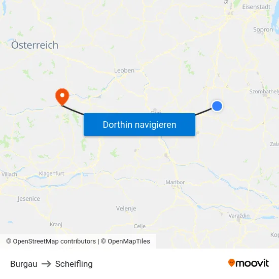 Burgau to Scheifling map
