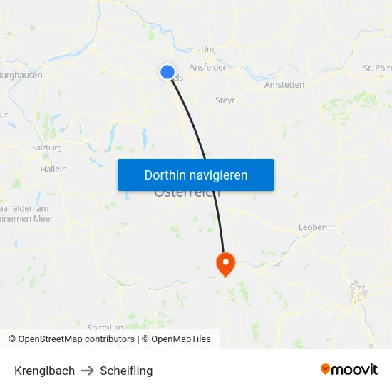 Krenglbach to Scheifling map
