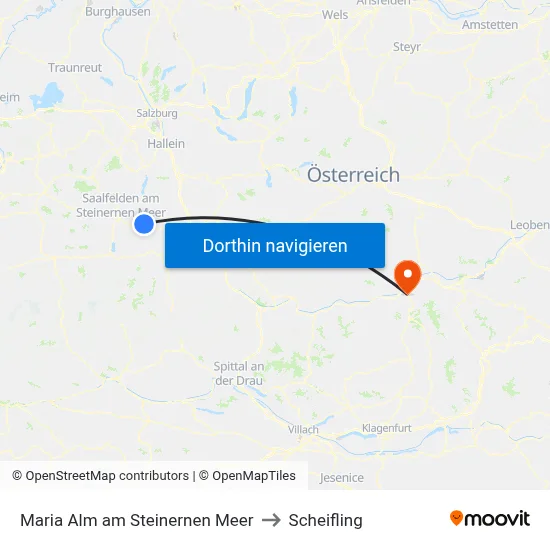 Maria Alm am Steinernen Meer to Scheifling map