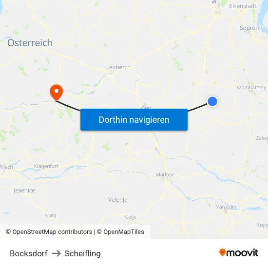 Bocksdorf to Scheifling map