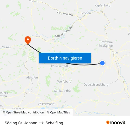 Söding-St. Johann to Scheifling map