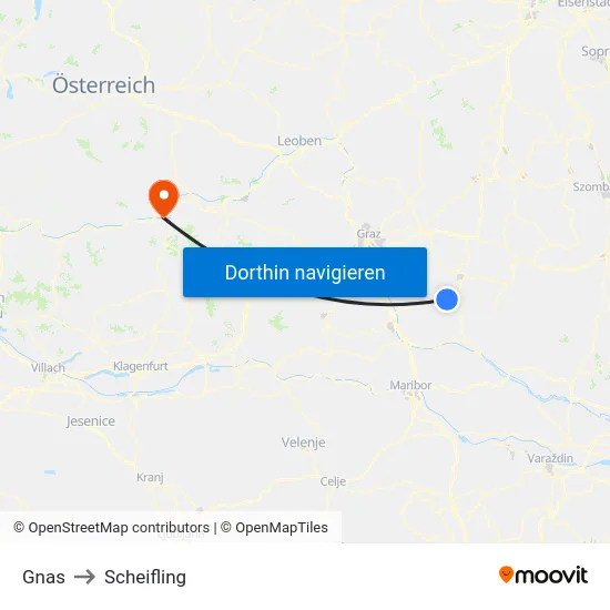 Gnas to Scheifling map