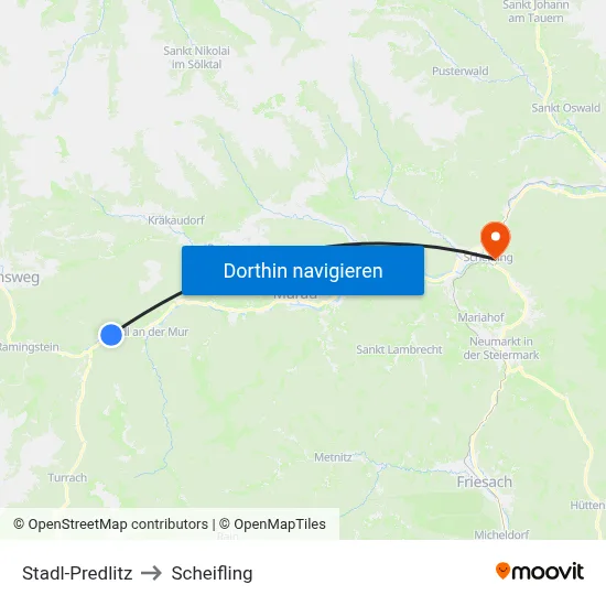 Stadl-Predlitz to Scheifling map