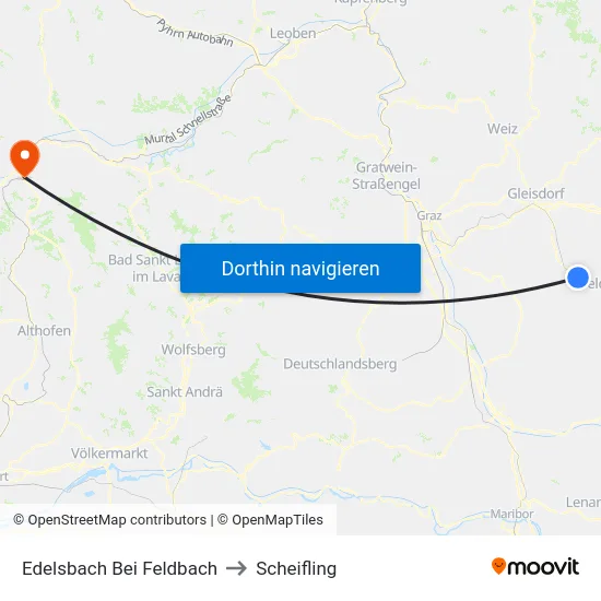Edelsbach Bei Feldbach to Scheifling map