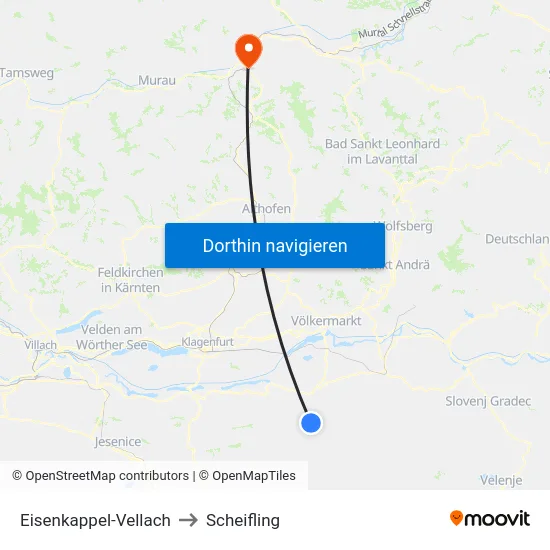 Eisenkappel-Vellach to Scheifling map