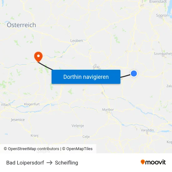 Bad Loipersdorf to Scheifling map