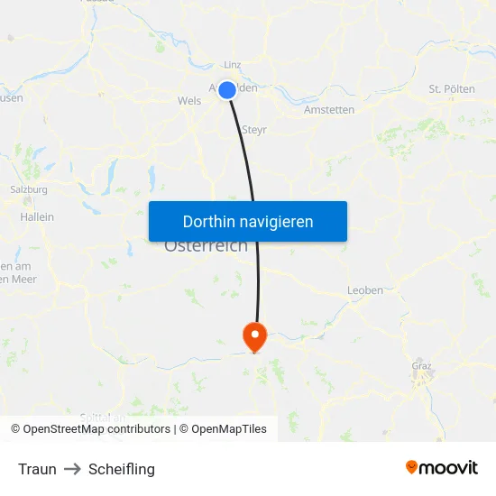 Traun to Scheifling map
