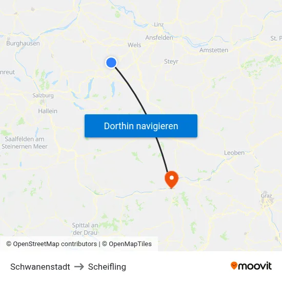 Schwanenstadt to Scheifling map
