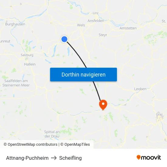 Attnang-Puchheim to Scheifling map