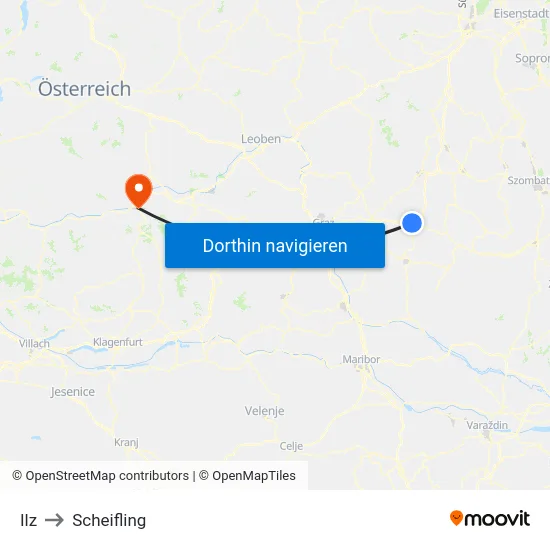 Ilz to Scheifling map