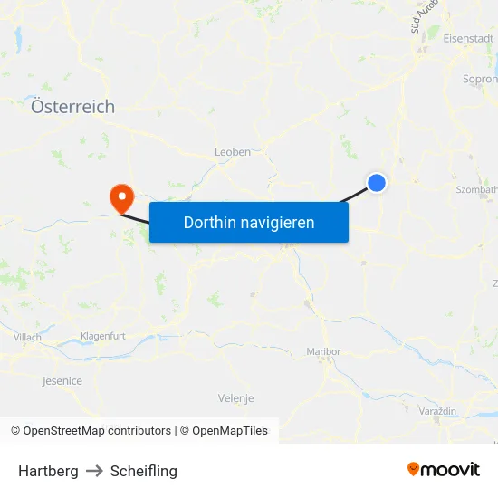 Hartberg to Scheifling map