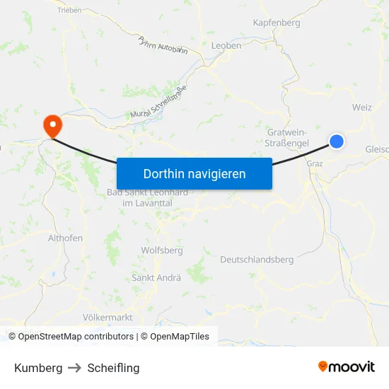 Kumberg to Scheifling map