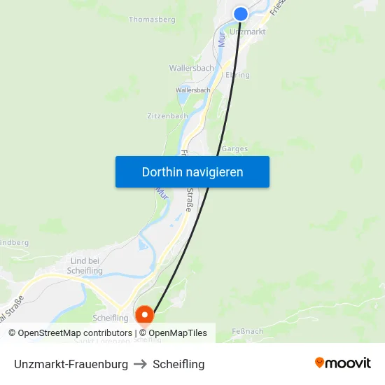 Unzmarkt-Frauenburg to Scheifling map