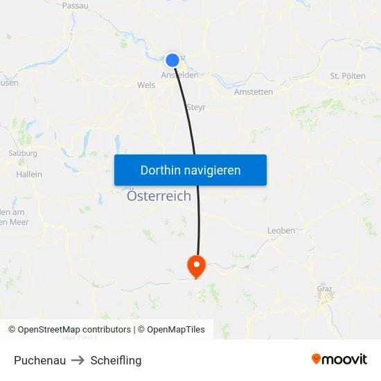Puchenau to Scheifling map