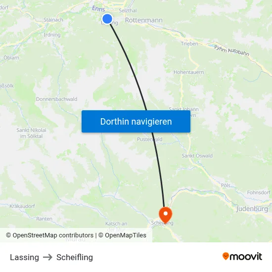 Lassing to Scheifling map