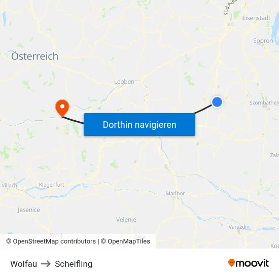 Wolfau to Scheifling map