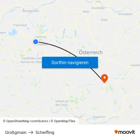 Großgmain to Scheifling map