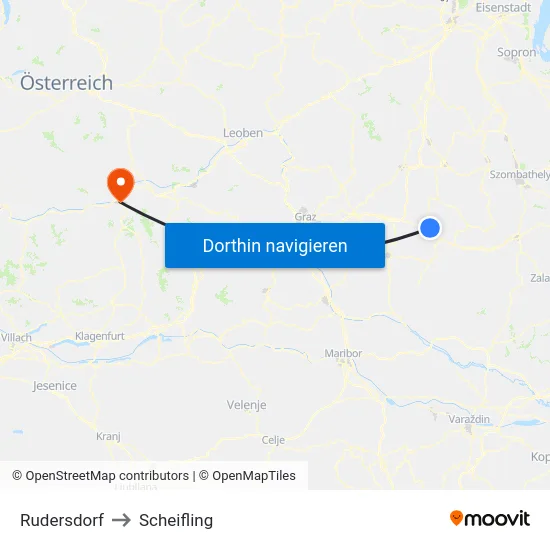 Rudersdorf to Scheifling map