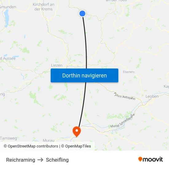 Reichraming to Scheifling map