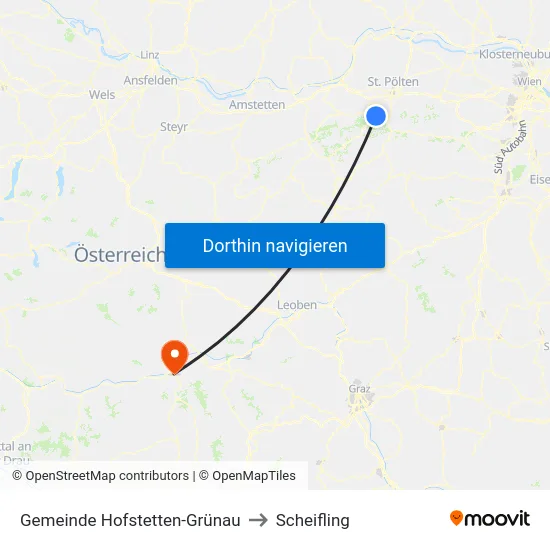 Gemeinde Hofstetten-Grünau to Scheifling map