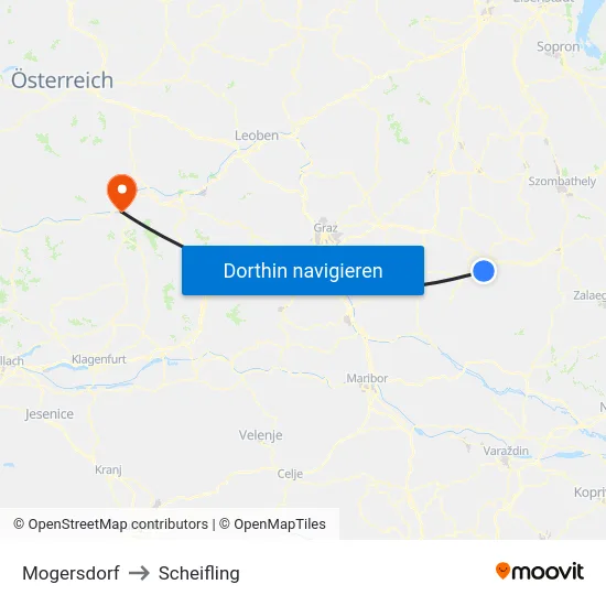 Mogersdorf to Scheifling map