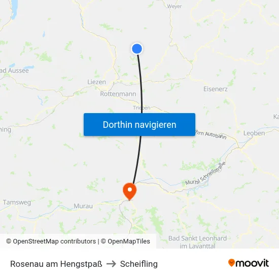 Rosenau am Hengstpaß to Scheifling map
