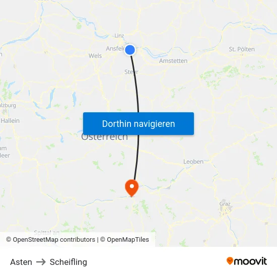 Asten to Scheifling map