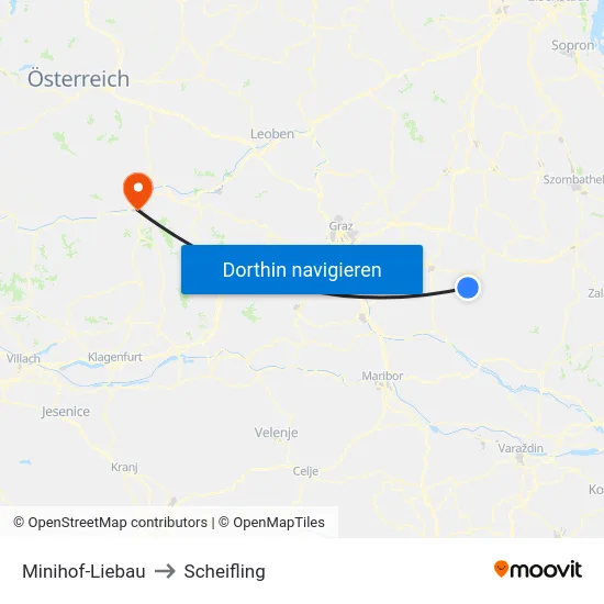 Minihof-Liebau to Scheifling map