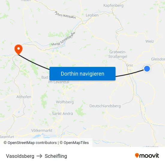 Vasoldsberg to Scheifling map