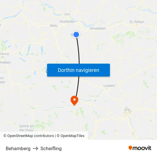 Behamberg to Scheifling map