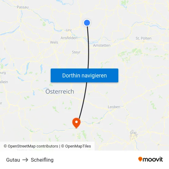 Gutau to Scheifling map