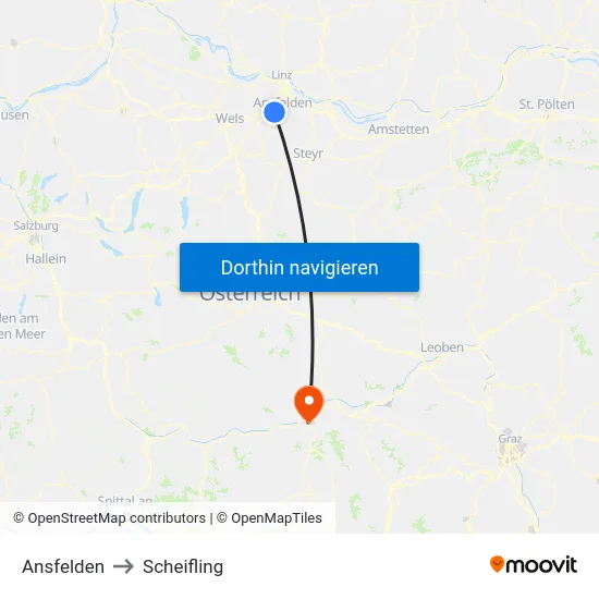 Ansfelden to Scheifling map