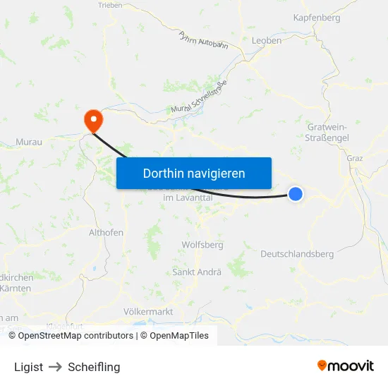 Ligist to Scheifling map