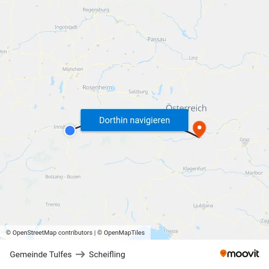 Gemeinde Tulfes to Scheifling map