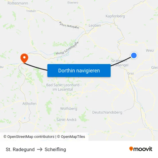 St. Radegund to Scheifling map