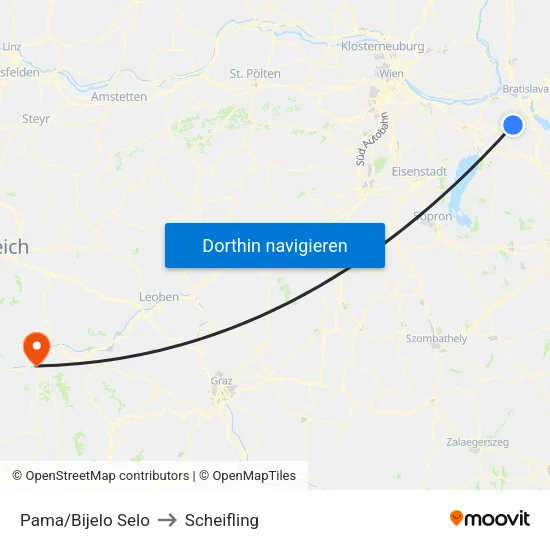 Pama/Bijelo Selo to Scheifling map